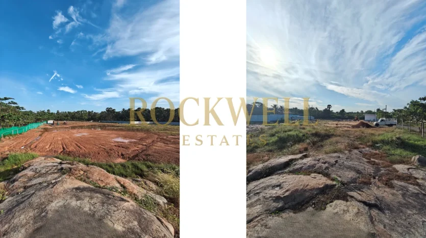 Real site photo of Rohan Marina One project land showing construction progress, earthwork development, open space and natural surroundings.
