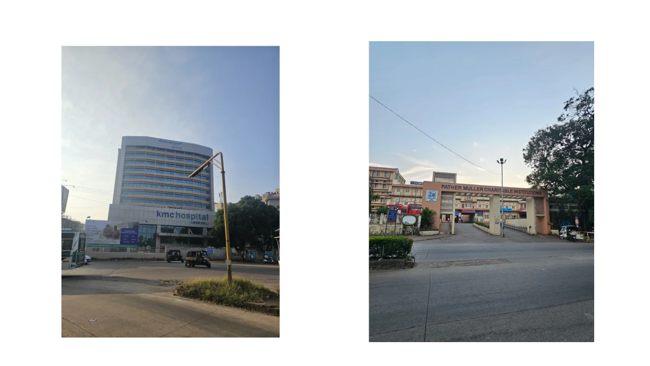 Real image of KMC Hospital and Father Muller Hospitals, major medical facilities in Mangalore.