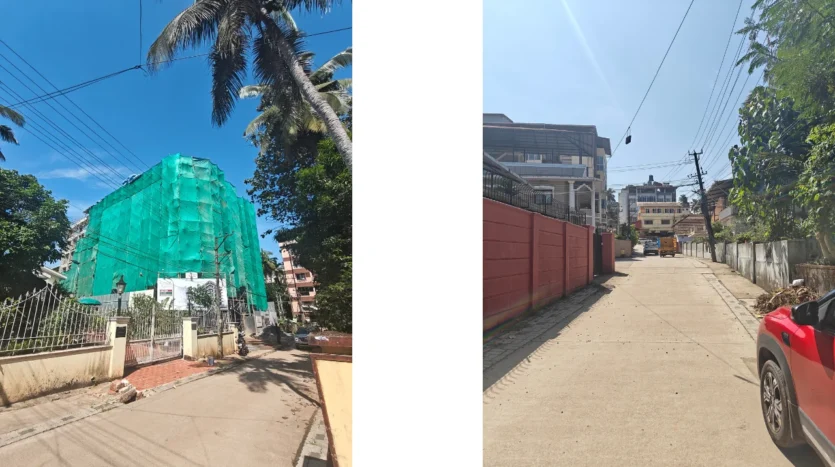 Real image of the road in front of Land Trades Laxmi Govind project showing access route and neighborhood