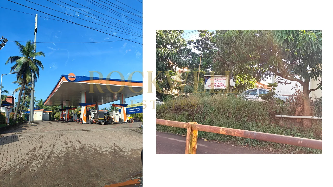 Photographs of nearby Indian Oil petrol pump and Surathkal Police Station located close to Rohan Marina One project site.