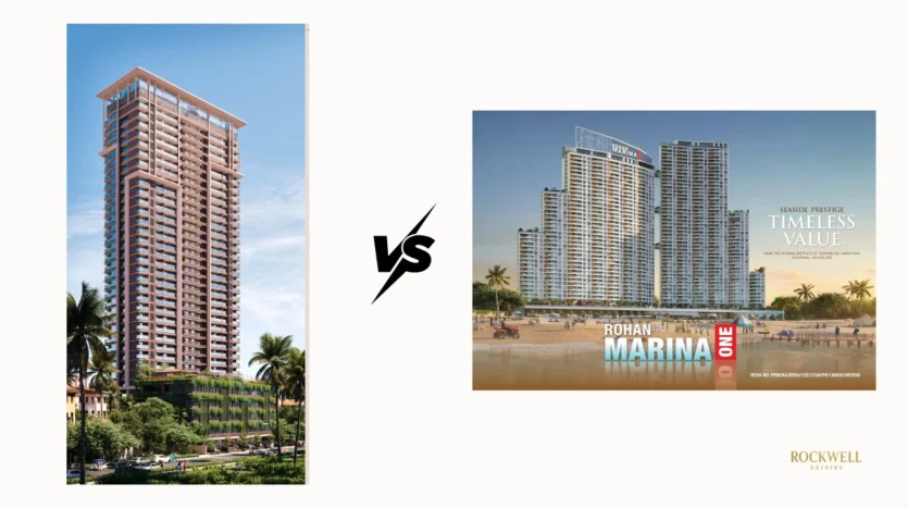 Rohan Marina One vs Mahalaxmi comparison featured image comparing luxury residential apartment projects in Mangalore including location, pricing, amenities, floor plans, and investment potential